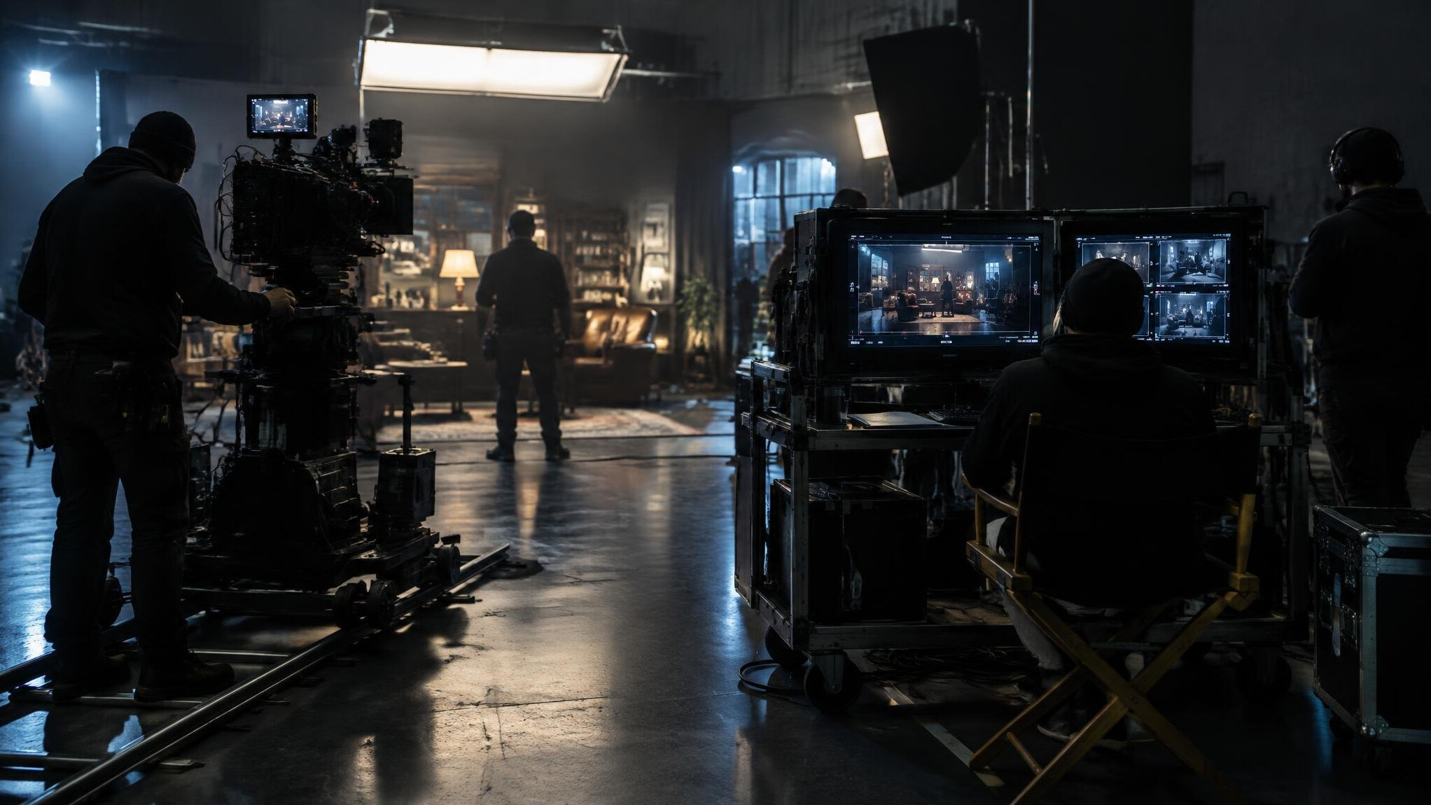 Film crew with cameras on a set