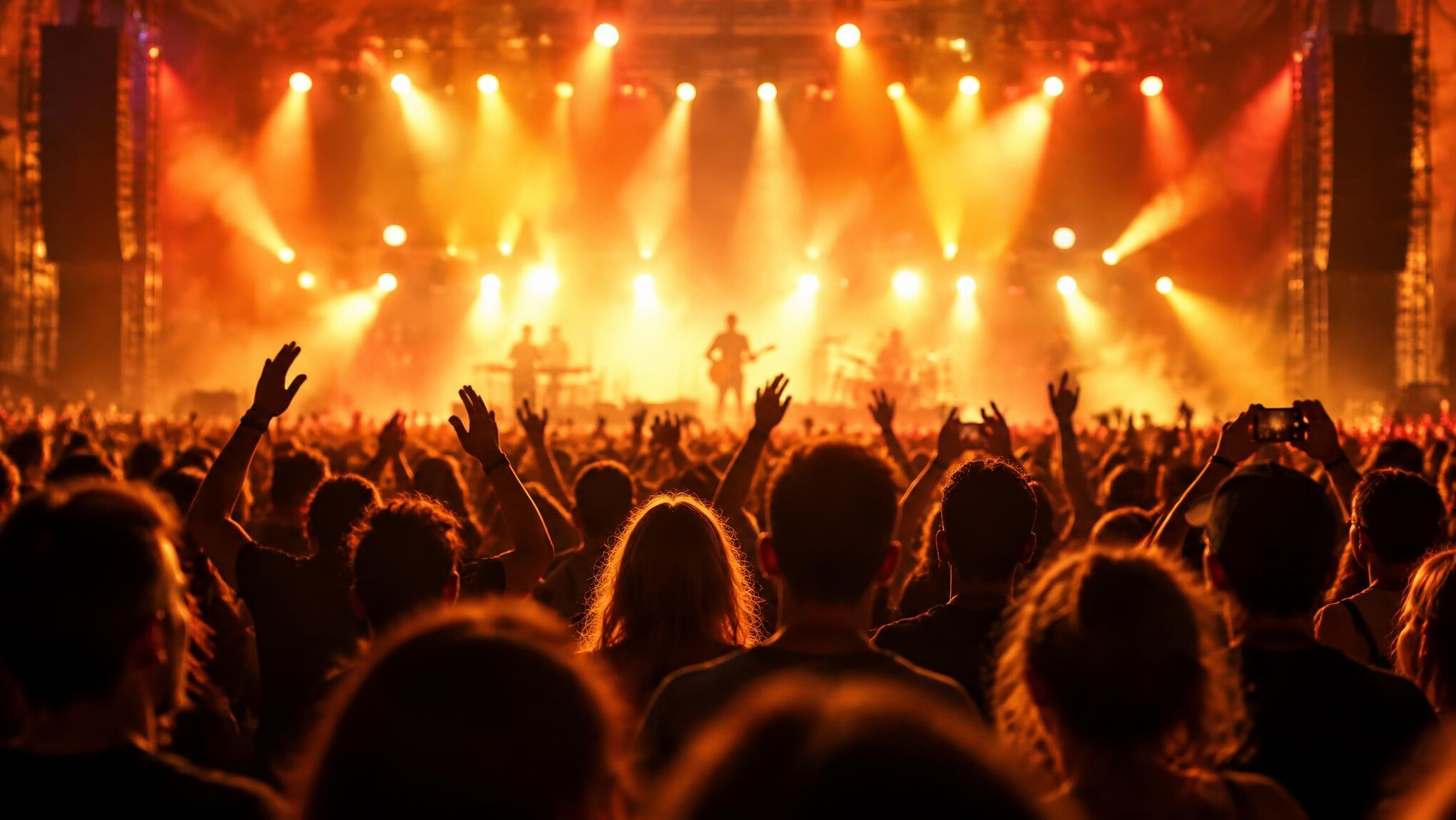 Audience at a live concert with stage lights